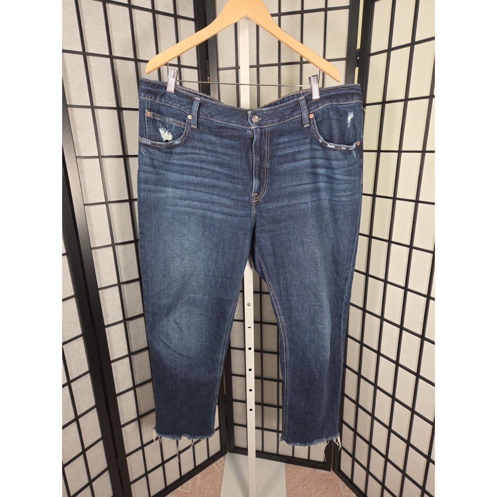 American Eagle Cheeky Taper High Rise Boho Minimalist Distressed Raw Hem Size 16